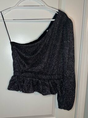 glam Black Sparkle One-Shoulder Top